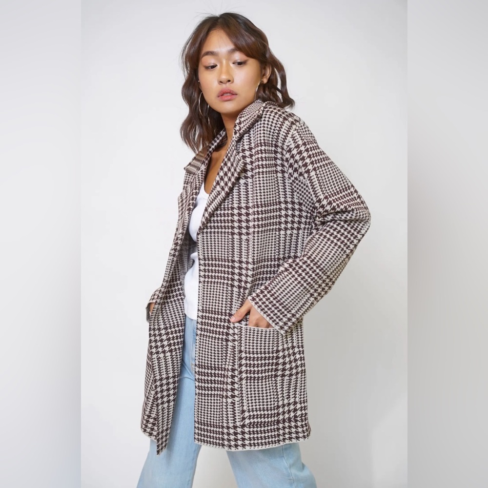 Coatigan Sweater Coat in Brown and Cream Glen Plaid Pattern